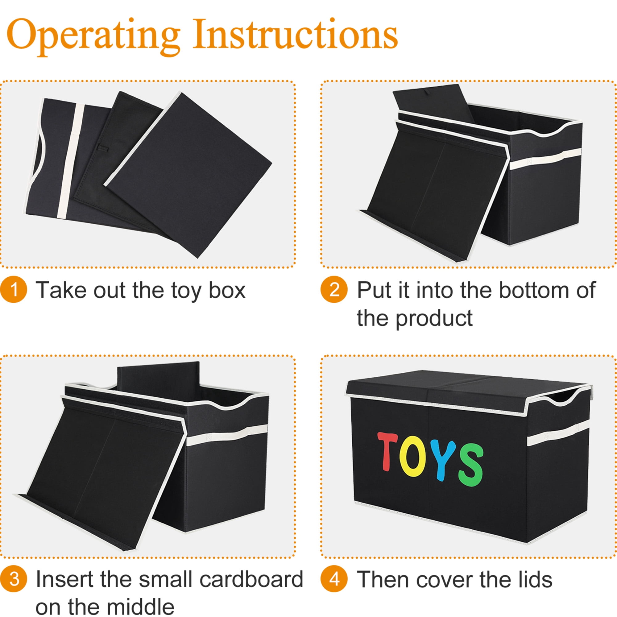 VICTORICH Extra Large Children's Collapsible Toy Storage Fabric 32 gal Kids Room Toy Chests with Lid, Black