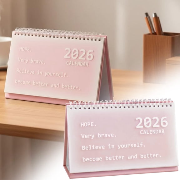 Desk Calendar 2026, Thick Paper Twin-Wire Binding Standing Flip Desk Calendar Portable 2026 Monthly Desktop Calendar for Daily Schedule Home Office Supplies, Pink