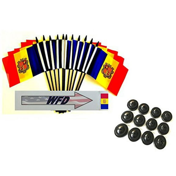 Pack of 12 4"x6" Andorra Polyester Miniature Office Desk & Little Table Flags, 1 Dozen 4"x 6" Andorran Small Mini Handheld Waving Stick Flags with 12 Flag Bases (Flags with Stands)