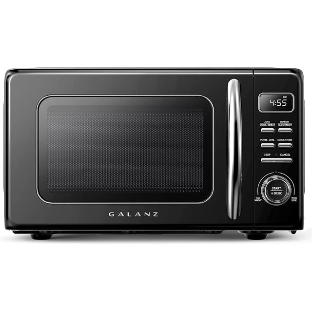 Galanz GLCMKZ07BKR07 Retro Countertop Microwave Oven with Auto Cook & Reheat, Defrost, Quick Start Functions, Easy Clean with Glass Turntable, Pull Handle,0.7 cu ft, Black