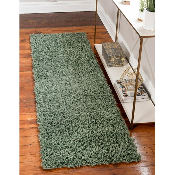 Unique Loom Davos Shag Collection Area Rug - Solid (2' 7" x 20' Runner Sage)