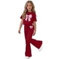 thumbnail image 7 of ATOGUTA Girls Clothing Set Kids Short Sleeve T-Shirts and Elastic Waist Flared Pants Size 5T-15 Summer Clothing Sets Red, 7 of 7