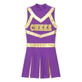 thumbnail image 5 of inhzoy Women's Cheerleading Uniforms Metallic Cheer Leader Pleated Leotard Dress Purple L, 5 of 7