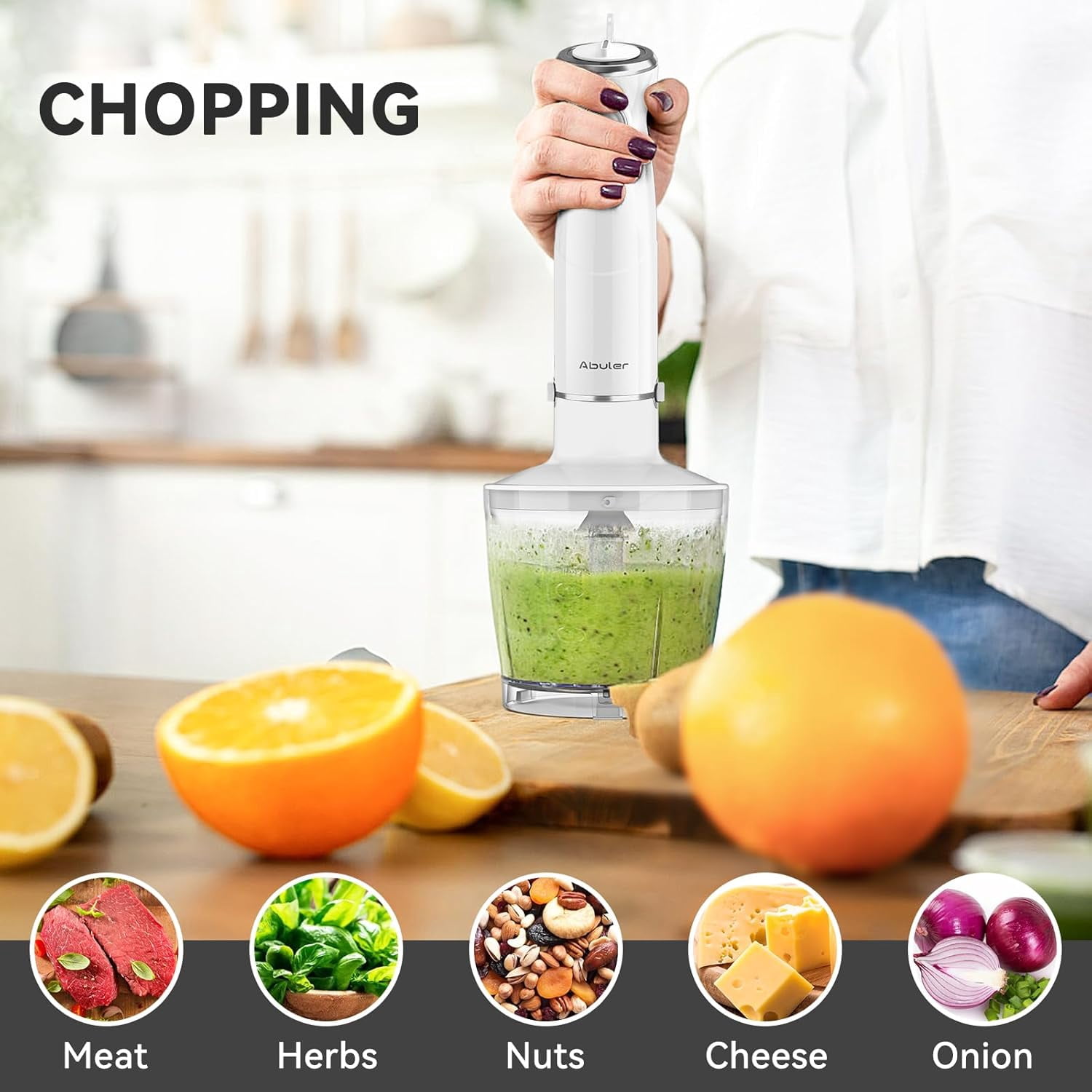 Immersion Blender Handheld 5 in 1, 1000W Hand Mixer Stick with  Beaker Chopper Whisk Milk Frother for Soup Sauce  Food
