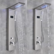Stainless Steel LED Shower Panel Rain&Waterfall Tower Spa Massage Jets W/Spray