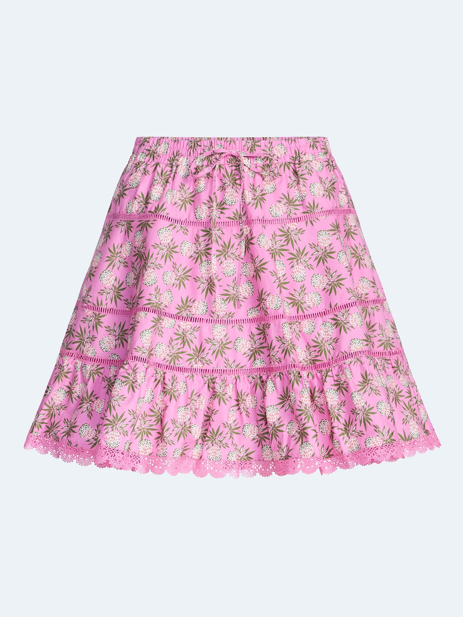 Free Assembly Women's and Women’s Plus Tiered Cotton Mini Skirt with Lace Trim, Sizes XS-4X