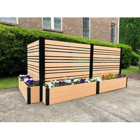 Florence Freestanding WoodTek Vinyl Privacy Screen and Planter Box Kit (4ft H x 4ft W x 1ft L) 