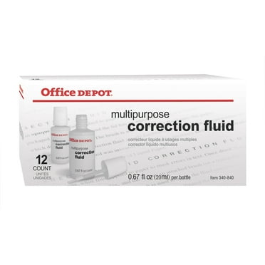 Office Depot Correction Fluid, Multipurpose, 20 mL, White, Pack Of 12, 87268