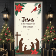 thumbnail image 6 of Nativity Scene Christmas Banner Cross Design Religious Display Cardinal Bird Poinsettia Flower Nativity Backdrop for Christmas Celebration Church Event Religious Gathering, 6 of 9