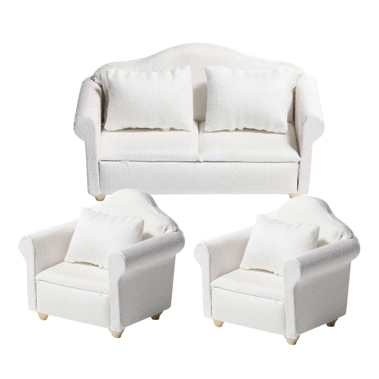 3 Dollhouse Miniature Living Room Furniture Sofa Armchair Couch Cushion Set 1:12 
