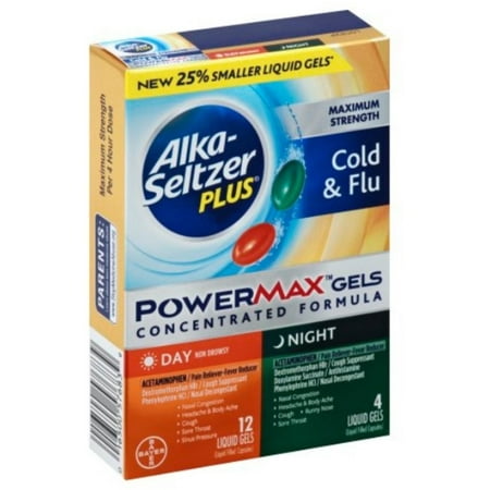 2 Pack - Alka Seltzer Plus PowerMax Day/Night Cold & Flu Relief Liquid Gels, 24 (Best Medicine For Acid Reflux At Night)