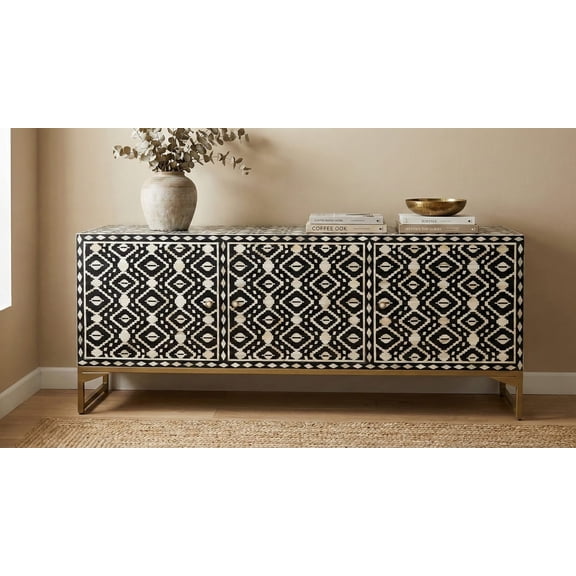 Handmade Mother of Pearl Inlay Bar Cabinet - Indian Bone Inlay Furniture