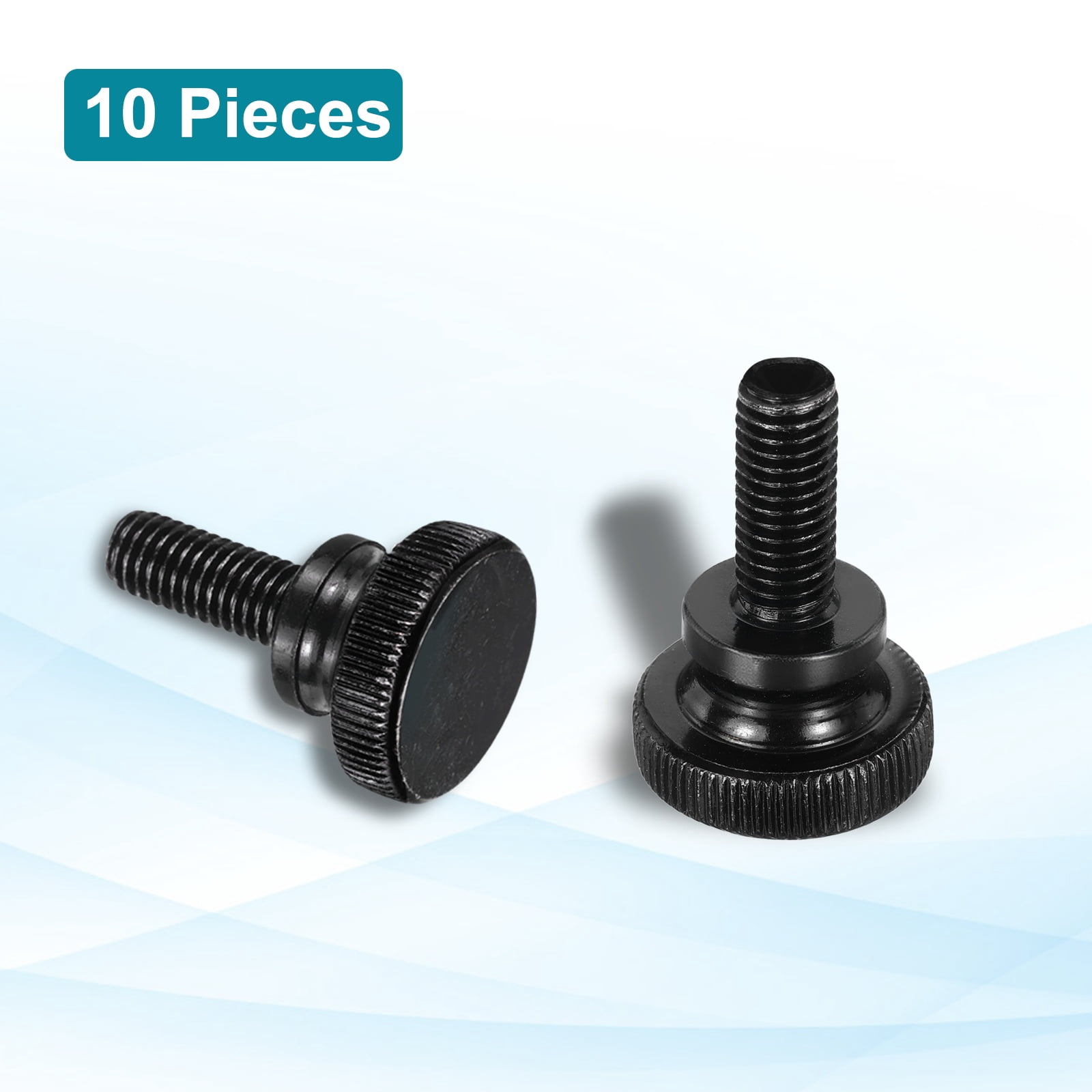 Uxcell M8x25mm Knurled Thumb Screws, Black Steel Flat Head Thumb Screws Zinc Plated Metric Knurled Head Bolts with Shoulder Grip Knobs Hand Tighten Thread Fasteners, 10 Pcs