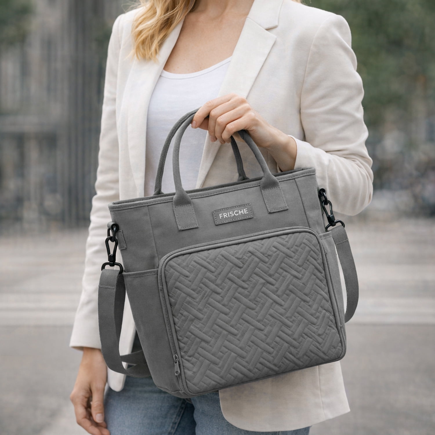 DEFAHN Tote Diaper Bag for Mom - 0.9lb Lightweight Large Capacity Thermal Baby Bag, 2 Thermal Pockets + Side Holders, Simple Open Design(Gray)