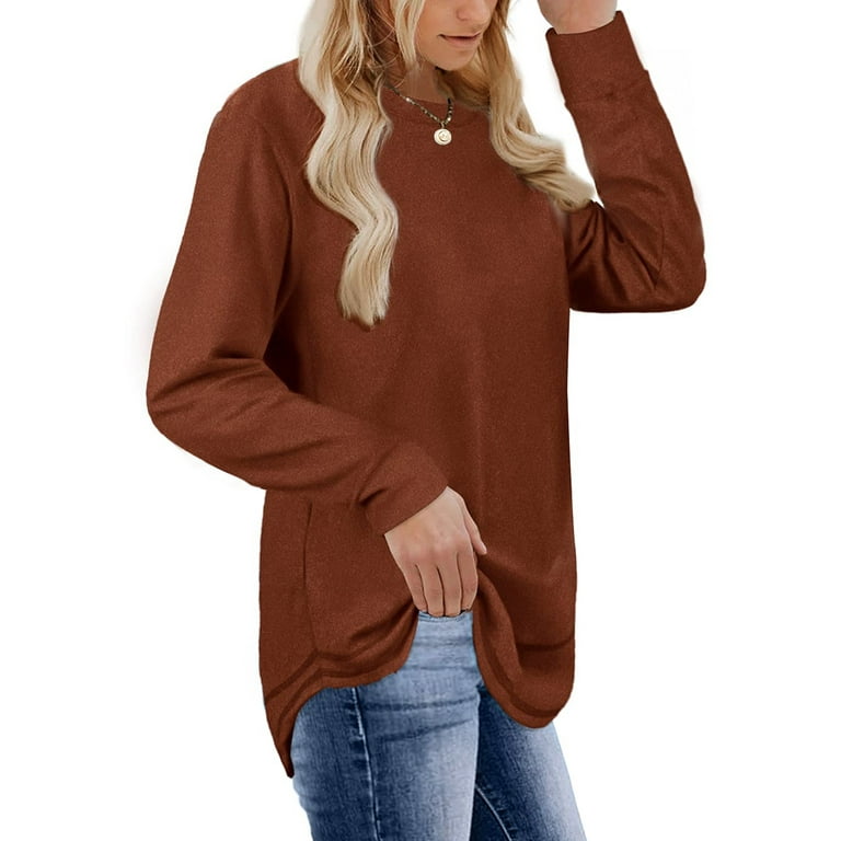 QINSEN Long Sleeve T Shirt Women Double Lined Tee Sexy V