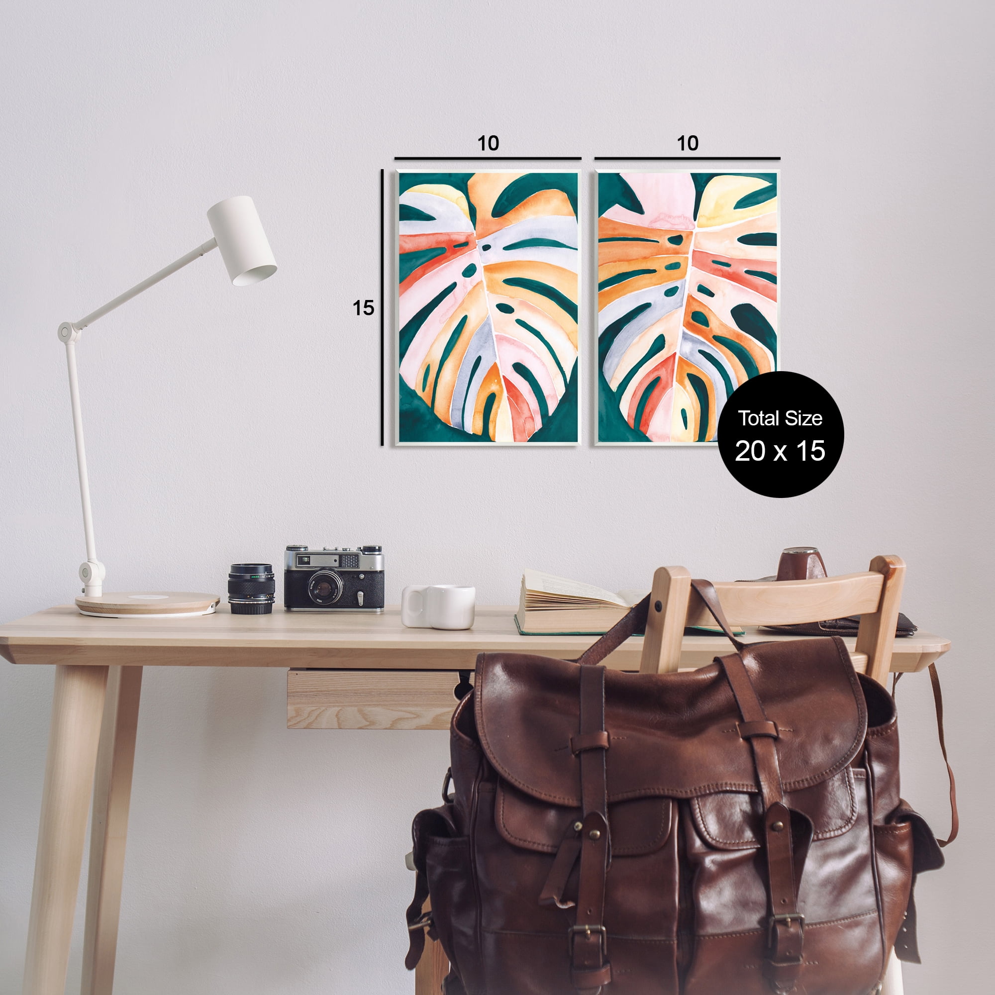 Stupell Industries Tropical Monstera Leaves Botanical & Floral Painting Unframed Art Print Wall Art, 10 x 15, Set of 2
