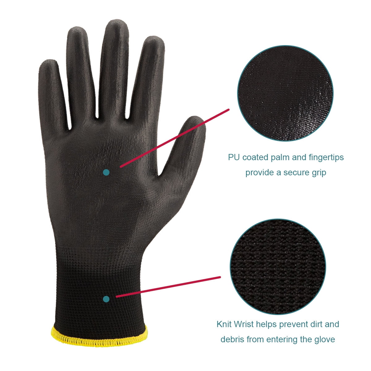 KAYGO Work Gloves PU Coated-12 Pairs, KG15P,Nylon Lite Polyurethane Safety Work Gloves, Gray Polyurethane Coated, Knit Wrist Cuff,Ideal for Light