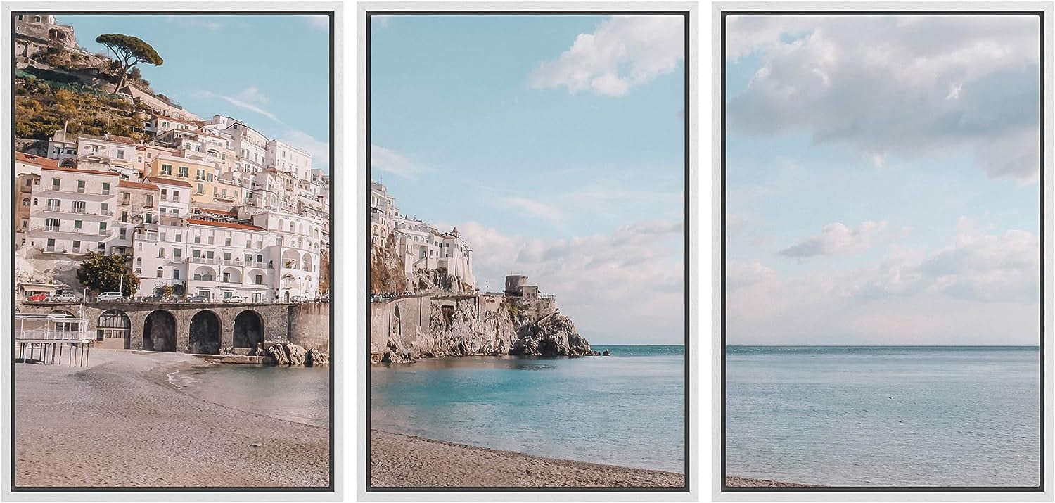 PixonSign Framed Canvas Print Wall Art Set Coastal Beach Shore City ...
