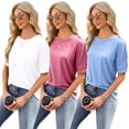 thumbnail image 2 of FLMEI Summer T-Shirt Tops for Women Plunging Sleeve Loose Tees Shirt Female Crewneck Cotton Spring T Shirts S-XXL, 2 of 9