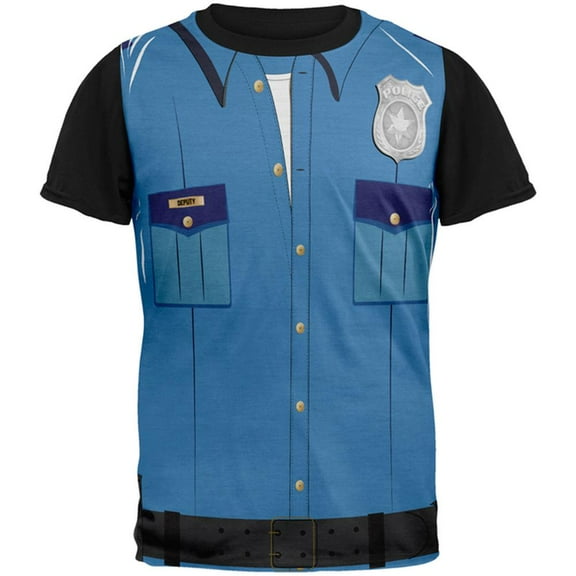 Halloween Patrol Blue Police Officer Costume All Over Mens Black Back T Shirt Multi MD