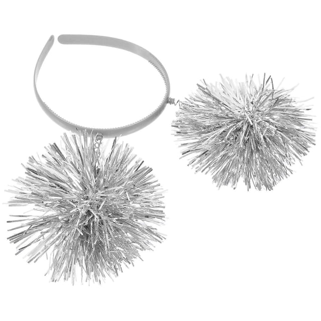 Silver Tinsel Pom Pom Headband for Party Kids Carnival Wear