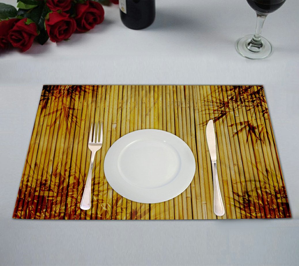 GCKG Nature Wood Placemat, Bamboo and Leaves Placemat 12x18 Inch,Set of