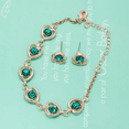 thumbnail image 2 of 4pcs Collar, Pendientes, Anillo Y Pulsera Corazón De Cristal Verde Dorado, 2 of 5