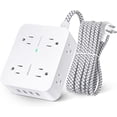 thumbnail image 2 of Tira de alimentación con protector contra sobretensiones: 8 tomas amplias con 4 puertos de carga USB, extensor de 3 salidas laterales con cable de extensión trenzado de 5 pies, enchufe plano, soporte, 2 of 3