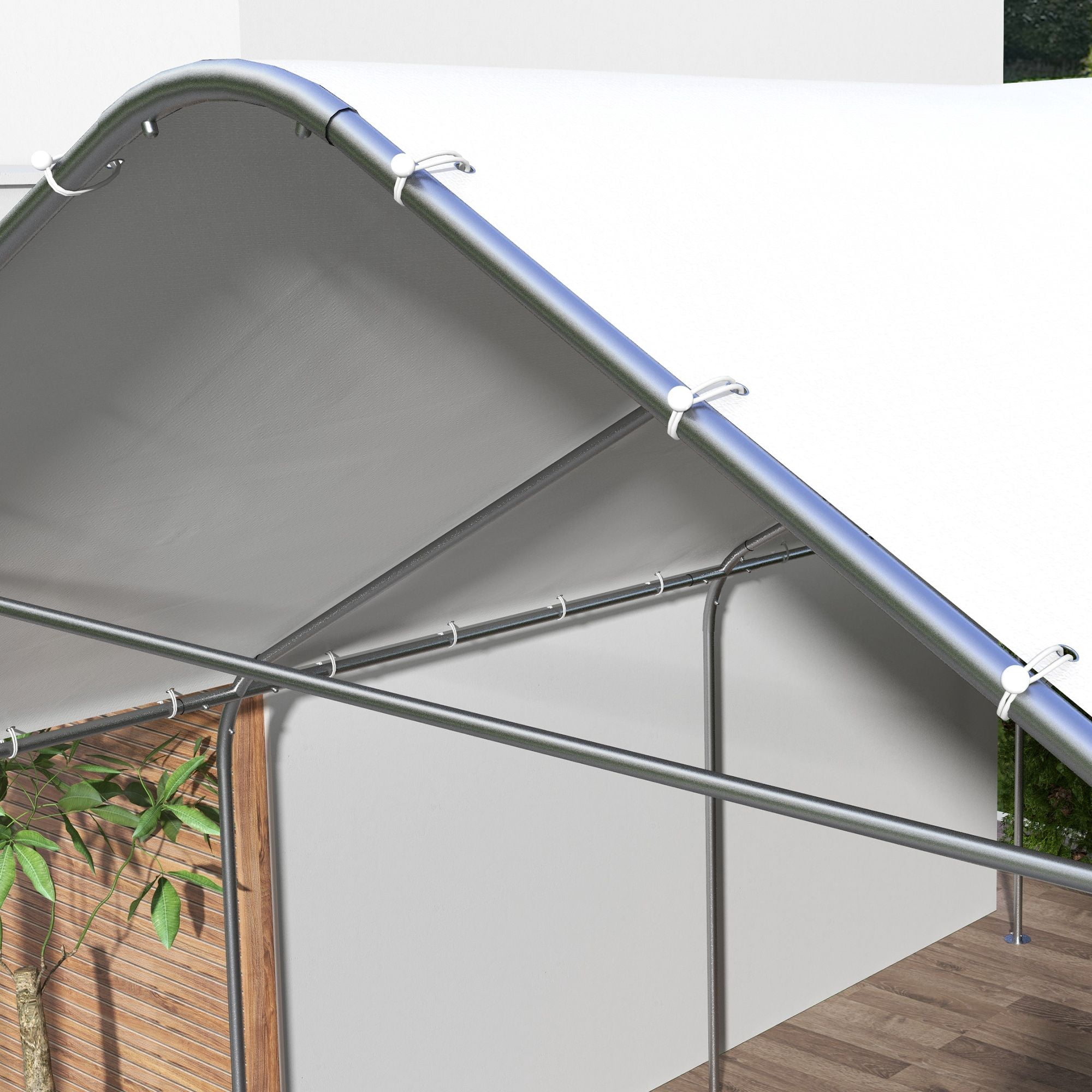 Outsunny 19' x 19.5' Carport Canopy, Heavy Duty Galvanized Steel Portable Garage for Car, Truck, Boat, White PE Shelter for Outdoor Events, Weddings, and Patio Protection