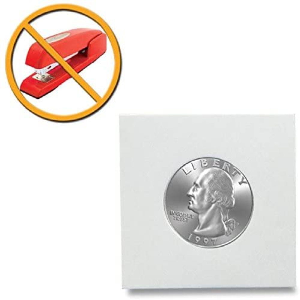 1000 BCW Self Adhesive 2x2 Paper NICKEL Coin Flips Peel-n-Seal holders 
