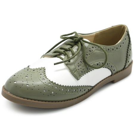 

Ollio Women s Flat Shoes Wingtip Lace Up Two Tone Oxfords M2913