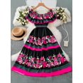 thumbnail image 2 of Hot Pink Off Shoulder Floral Embroidered Tiered Maxi Dress With Ruffle Trim, 2 of 5