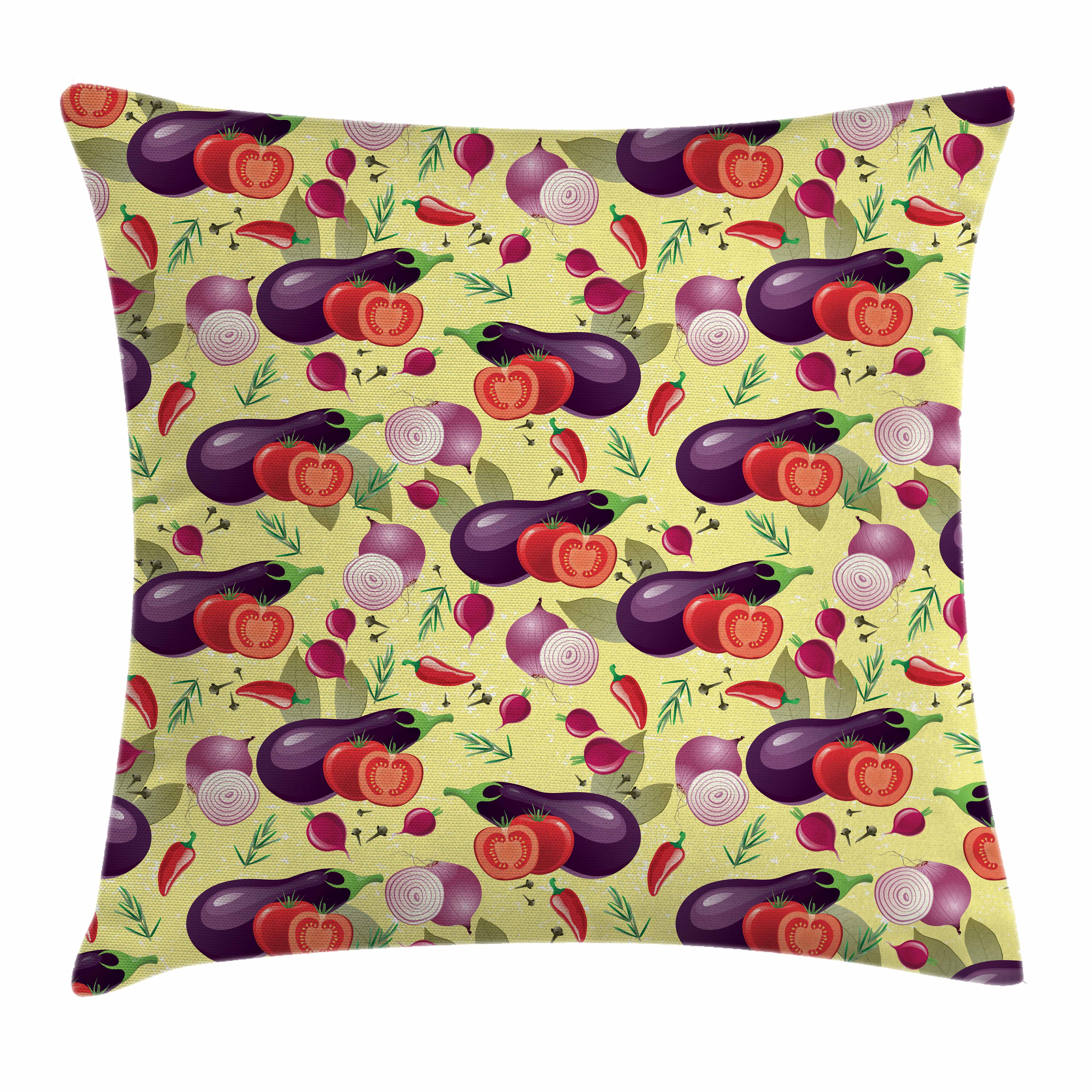 Eggplant Throw Pillow Cushion Cover, Eggplant Tomato Relish Onion Going