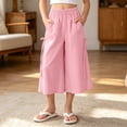 thumbnail image 2 of VBEWZET Girls Ice Silk Wide Leg Culottes, Elastic Waist Flowy Capri Pants Elastic Waist Casual Summer Trousers for Kids & 5-15 Years Red 10-11 Years, 2 of 6