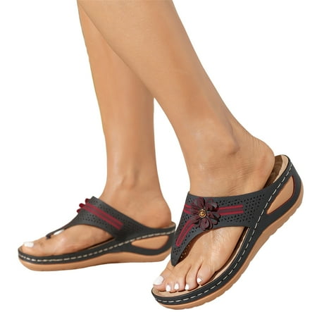 

ZIZOCWA Wedge Platform Thong Sandals Women Casual Beach Shoes Slippers Soft Sole Flip Flops Summer Outdoor Casual Clip Toe Sandals Black Size9