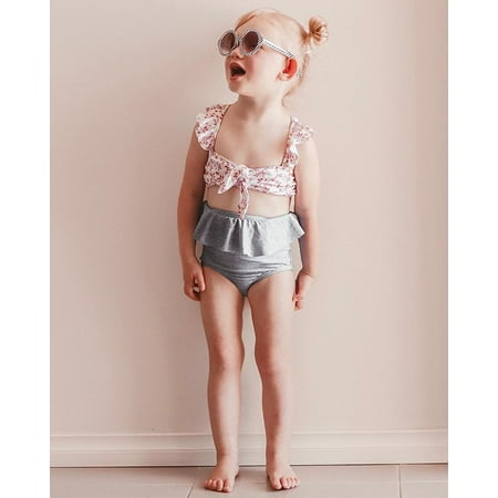 

Spring hue Baby Girls Leopard Flower Swimwear Bathing Suit Bikini 2pcs Swimsuit