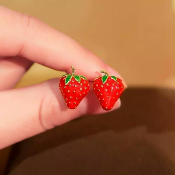 GKNET Fashion Red Strawberry Enamel Ear Stud Earrings Women Wedding Party Delicate Jewelry Gift