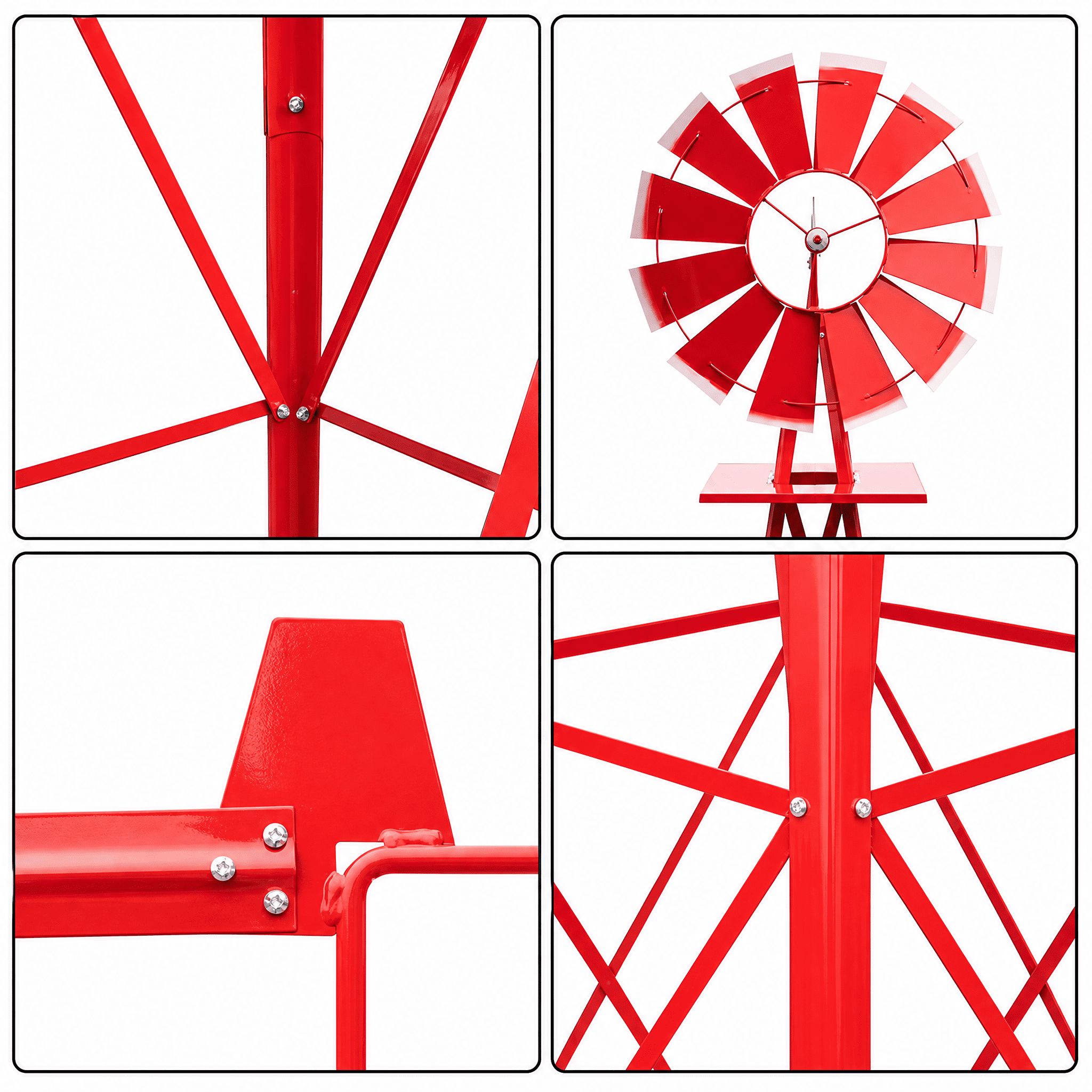8FT Weather Resistant Yard Garden Windmill Weather Resistant, Ball Bearing for Quiet Operation, for Lawn, Garden, Red