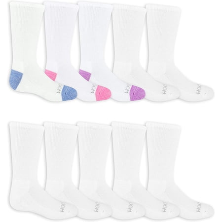 Fruit Of The Loom Girls 12 Pack Durable Cushioned Crew Socks, 6-10.5 ...