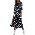 thumbnail image 2 of Conairie Maxi Dresses for Women Dotted Print V Neck Loose Stretch Fashion Long Sleeve Flowy Dress Lightweight Spring Fall Swing Dress Black XXL, 2 of 6