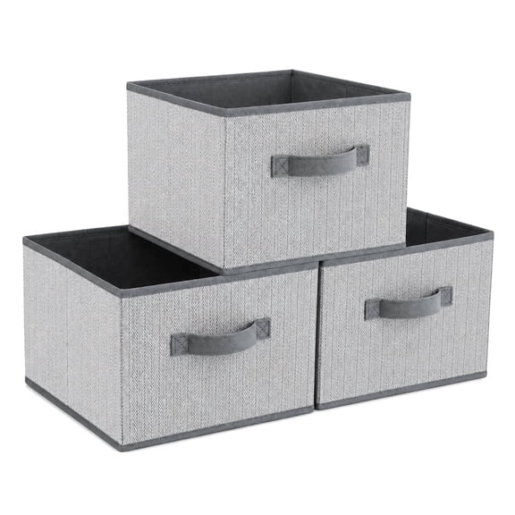3 Pack Foldable Non-Woven Storage Bins, 11 x 7.8 in Collapsible Closet Cubes with Reinforced Handles for Clothes & Toys, Gray