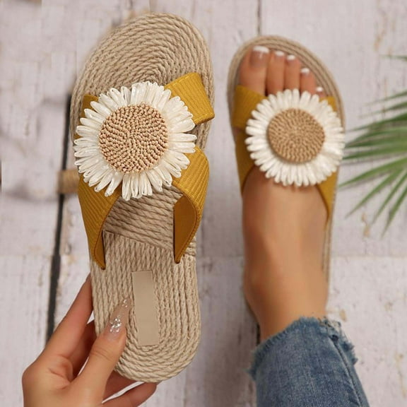 Slippers for Women Flat Open Toe Slip-On Slides Slippers Women's Fashionable Casual Daily Outdoor Beach Shoes Footwear Yellow 38