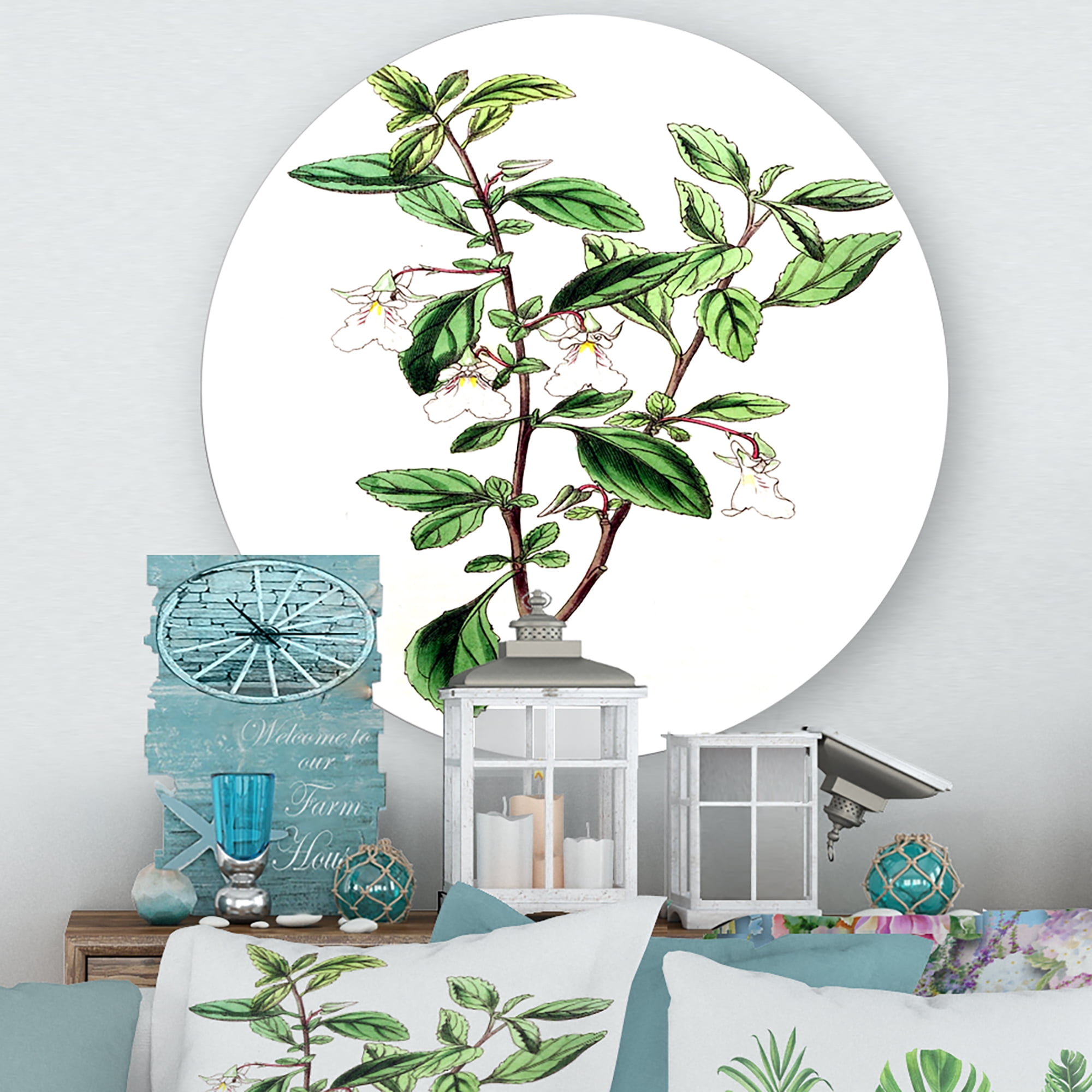 Designart 'Ancient Green Leaves Plants VII' Traditional Circle Metal Wall Art 11x11 - Disc of 11