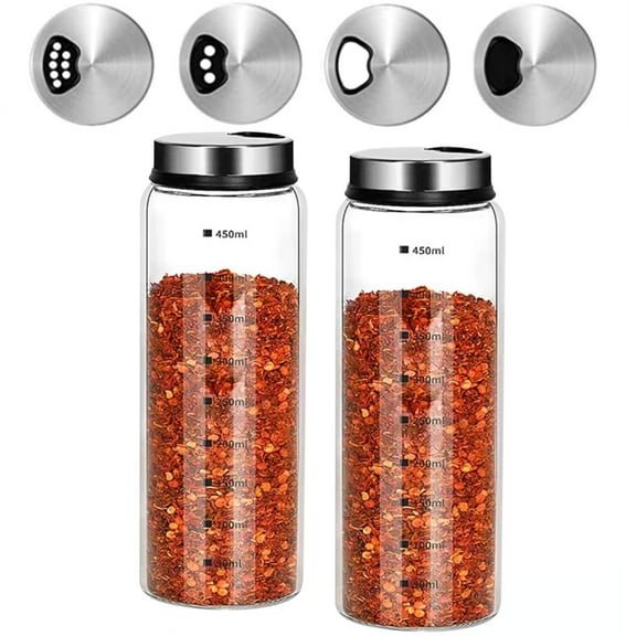 Xhegex Salt Pepper Shakers with Adjustable Outlet Holes, 16.9 oz Clear Glass Shaker Bottle, Salt Shakers for Kitchen, Spice Seasoning Cans for Kitchen Decor Home Restaurant BBQ Camping, 2Pack