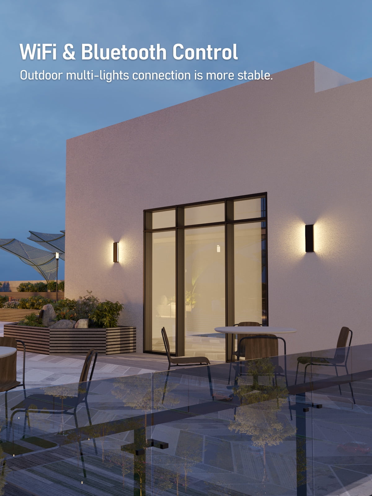 2 Pack 16" LED Modern Smart Wall Sconce Indoor & Outdoor LED Up Down Wall Light, Dimmable Outdoor Wall Lantern, Color Changing, Black