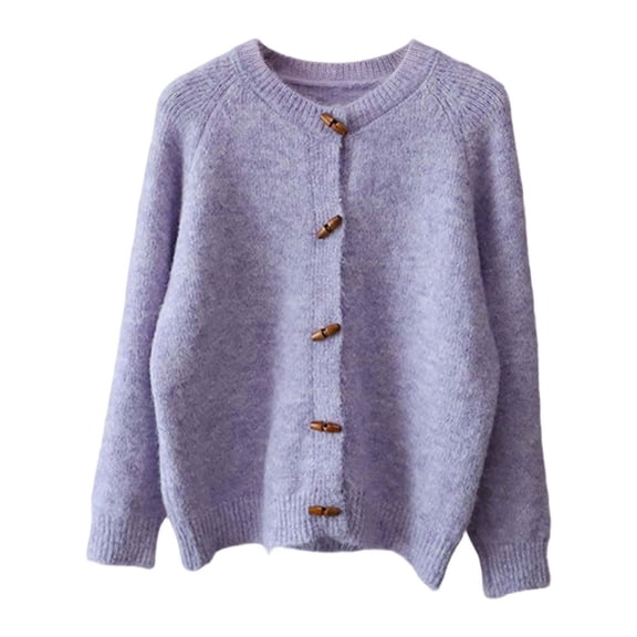 Womens Cardigan Sweaters Lightweight Button Down Long Sleeve Knit Sweater Color: Purple Size: One Size