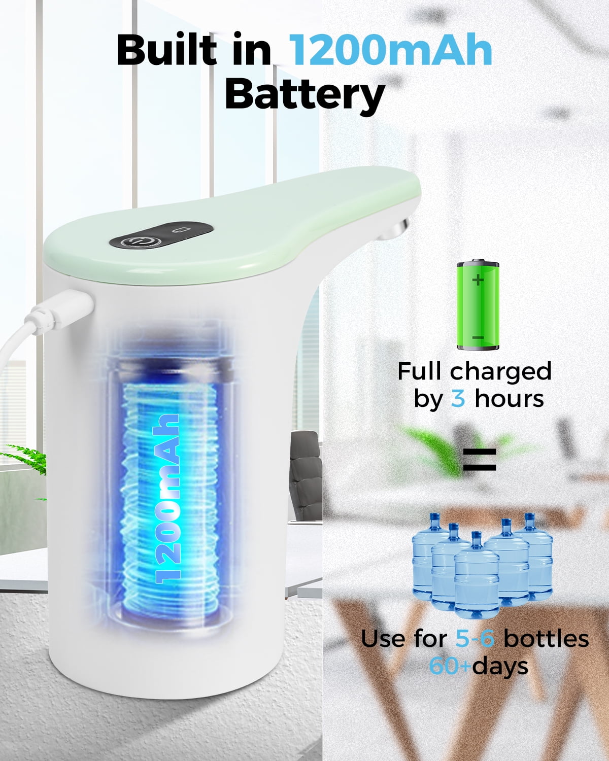 Water Jug Pump, Electric Water Bottle Pump, USB Charging Automatic Drinking Water Pump for