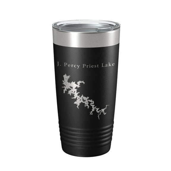 J. Percy Priest Lake Map Tumbler Travel Mug Insulated Laser Engraved Coffee Cup Tennessee 20 oz Black