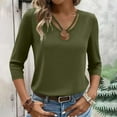 thumbnail image 2 of Women's 3/4 Sleeve Sexy Tops Cut Out O-ring V Neck Casual Trendy Tee Shirts Summer Fall Plain Tshirts (2XL, Army Green), 2 of 6
