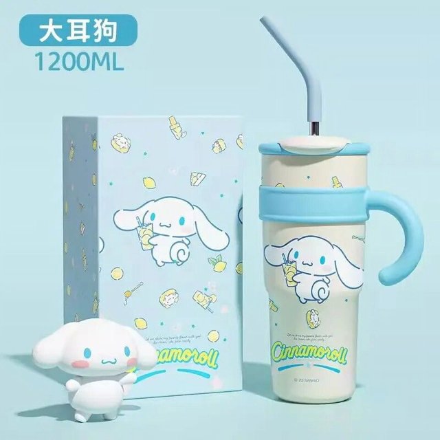 Botella termo Kawaii Sanrio Hello Kitty Cinnamoroll, taza de agua helada, taza aislada de acero inoxidable de alta capacidad, regalo, 1200ml